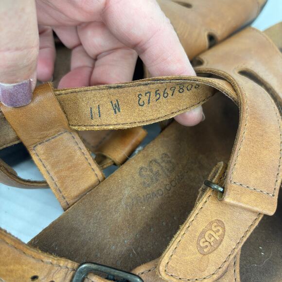 SAS Huggy Sandals Womens Size 11 Wide Carmel Brown Leather Adjustable Straps - Picture 8 of 10